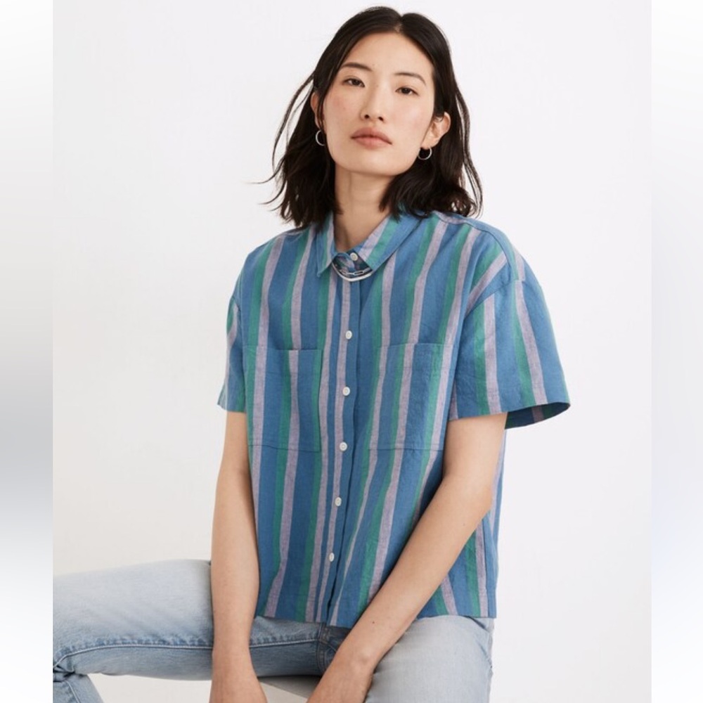 Madewell Linen-Cotton Beachside Shirt in Daly Stripe